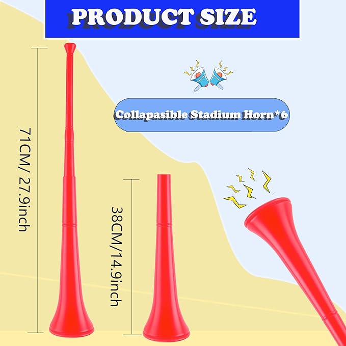 6 Pcs 28 Inch Collapsible Stadium Horn Plastic Vuvuzela Trumpet Horn Blow Noise Maker for Sporting Events Sports Themed Party Supplies (Color set 7)