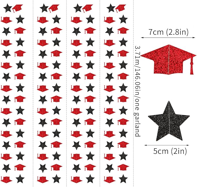 Red-Black Graduation-2026 Class Party-Decorations Garland - Congrats Grad Hat Star Banner Streamers,Senior High School Night College Congratulations Decor Supplies Ouruola