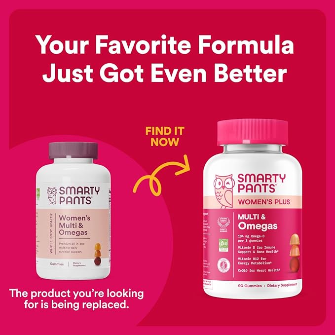 SmartyPants Women's Multivitamin Gummies: Omega 3 Fish Oil (EPA/DHA), Methylfolate, CoQ10, Vitamin D3, C, Vitamin B12, B6, A, K & Zinc, Inositol, Gluten Free, 120 Count (20 Day Supply)