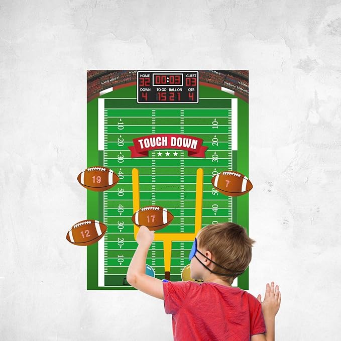 FEPITO Pin The Football Game for Kids, Birthday Party Game with 24 Pcs Football Stickers for Party Decorations