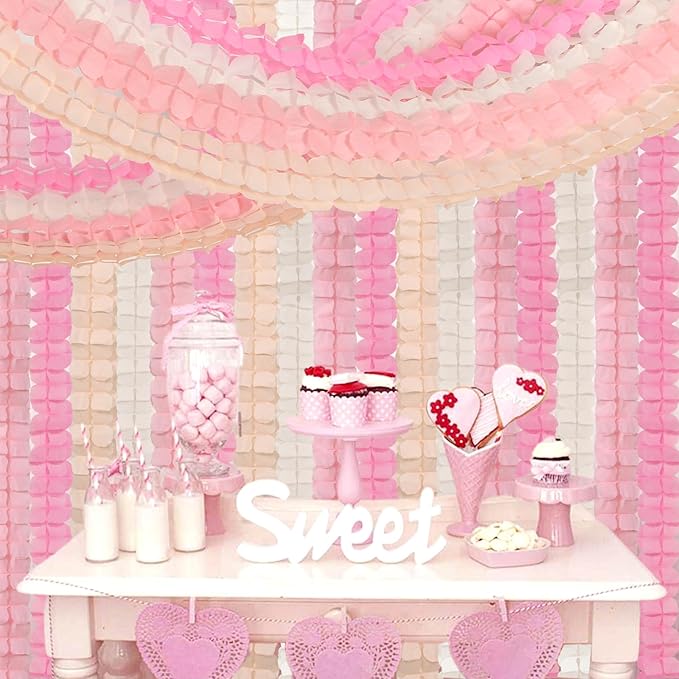 Pink-White Peach Party-Decorations Streamers Garland - 157Ft Four-Leaf Clover Hanging Banner,Wedding Girl Birthday Baby Bridal Shower Engagement Bachelorette Decor Hugtmr