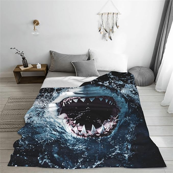 Shark Blanket, Ocean Throw Blankets, Shark Gifts for Boys Girls Women Men Lover Adult Cozy Fleece Flannel Bedding Stuff Animal Plush for Couch Sofa Bed Decor 50"X40"