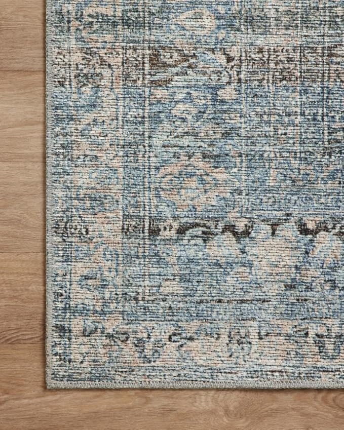 Loloi Amber Lewis Billie Collection, Denim & Blush 2'-6" x 7'-6" Area Rug – Antique & Distressed Accent Rugs for Living Room, Bedroom, Entryway & Hallway, No Shed High Traffic Area Home Decor Rug