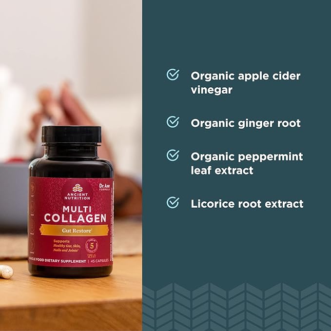 Ancient Nutrition Collagen Pills with Probiotics for Gut Health, Multi Collagen Capsules Gut Restore 90 Ct, Supports Gut, Joints, Hair & Nails, Gluten Free, Paleo and Keto Friendly