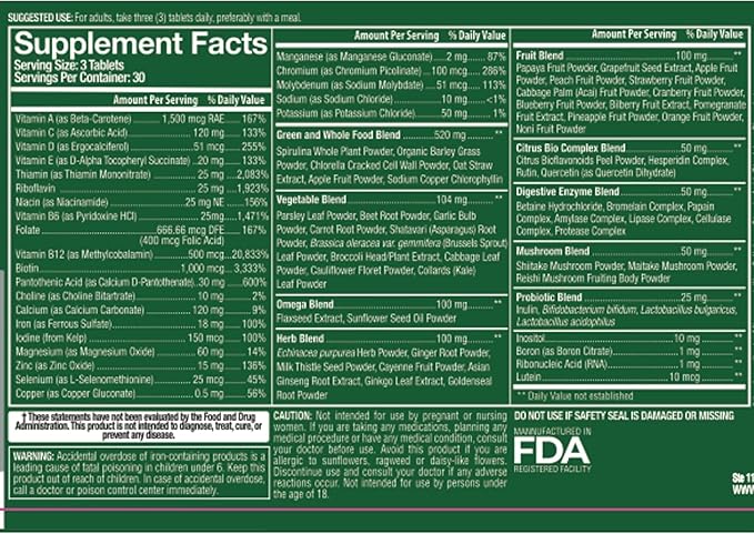 Whole Food Multivitamin for Men and Women Complete Daily Superfood Vitamins Plus Minerals Digestive Enzymes, Probiotics and Omegas. Plant Based Multi Vitamin, Non GMO (2)