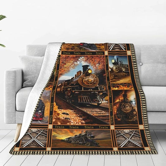 Train Blanket Steam Throw Blanket Fleece Flannel Bedding Train Stuff Gifts for Men Women Boys Girls Lover Adult Plush for Couch Sofa Bed Decor 80"X60"
