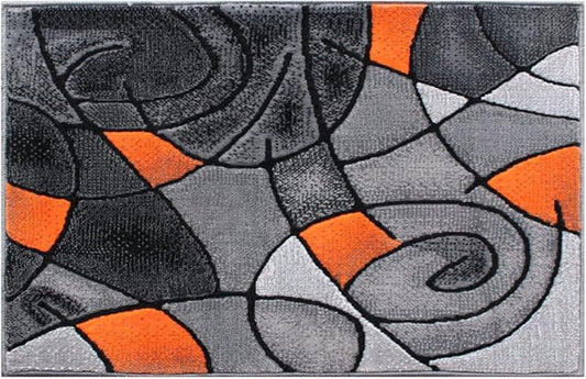 Masada Rugs, Modern Contemporary Area Rug Mat, Orange Grey Black (2 Feet X 3 Feet) Mat