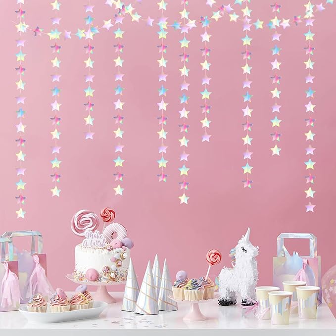 Iridescent Disco-Holographic Party-Decorations Christmas Garland - 62ft Twinkle Little Star Streamers Hanging Banner,Wedding Birthday Bachelorette Baby Bridal Shower Decor Hugtmr