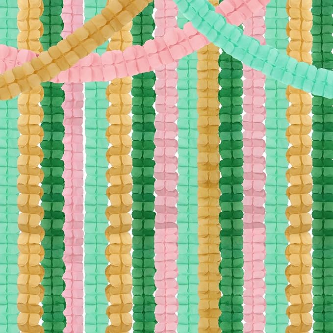 Sage-Green Pink-Gold Party-Decorations Streamers Garland - 12pcs 4-Leaf Clover Paper Streamer Wedding Bridal Shower Bachelorette Engagement Paper Flowers Banners Valentines Mothers Day Decor Ouruola