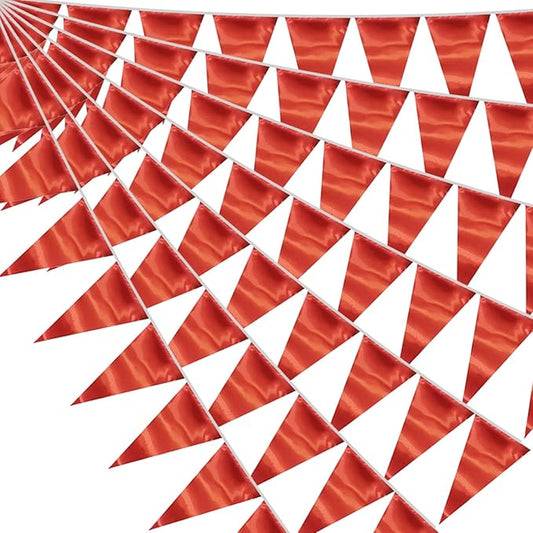 40M/130FT Red Triangle Pennant Banner Flag Metallic Fabric Bunting Garland for Christmas Graduation Wedding Engagement Anniversary Bachelorette Birthday Bridal Shower Valentines Hen Party Supplies