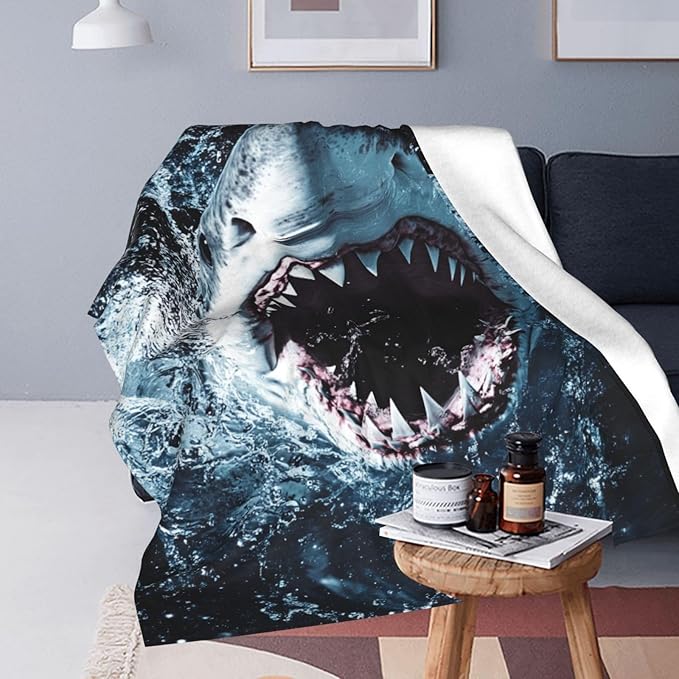 Shark Blanket, Ocean Throw Blankets, Shark Gifts for Boys Girls Women Men Lover Adult Cozy Fleece Flannel Bedding Stuff Animal Plush for Couch Sofa Bed Decor 50"X40"