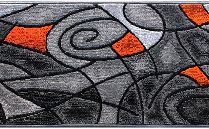 Masada Rugs, Modern Contemporary Runner Area Rug, Orange Grey Black (2 Feet X 7 Feet)