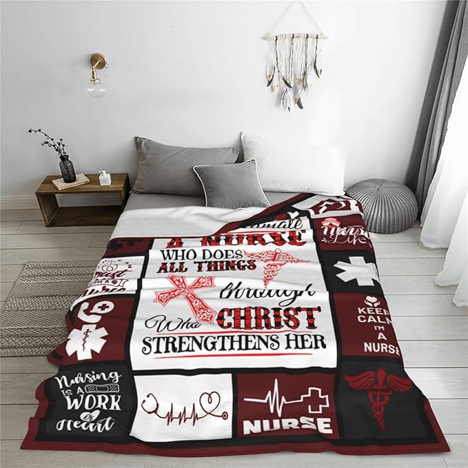 Nurse Gifts Nursing Throw Blanket Cozy Fleece Flannel Bedding LPN Rn Stuff Gifts for Women Female Girls Lover Adult Plush for Couch Sofa Bed Decor 80"X60"
