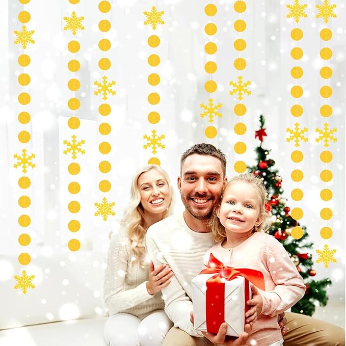 Snowflake Snow Gold Christmas Party-Decorations Garland - 61Ft Winter Wonderland Frozen Hanging Paper Streamers Banner,Birthday New Year Supplies Decor Ouruola