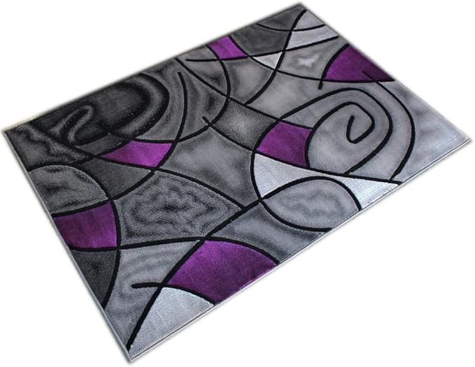 Masada Rugs, Modern Contemporary Area Rug, Purple Grey Black (6 Feet X 9 Feet)