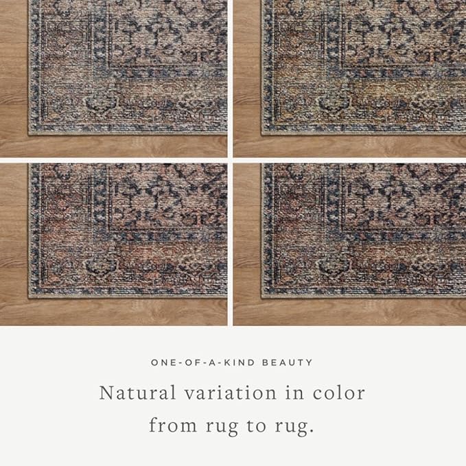 Loloi Amber Lewis Billie Collection, Ink & Salmon 2'-6" x 9'-6" Area Rug – Antique & Distressed Accent Rugs for Living Room, Bedroom, Entryway & Hallway, No Shed High Traffic Area Home Decor Rug
