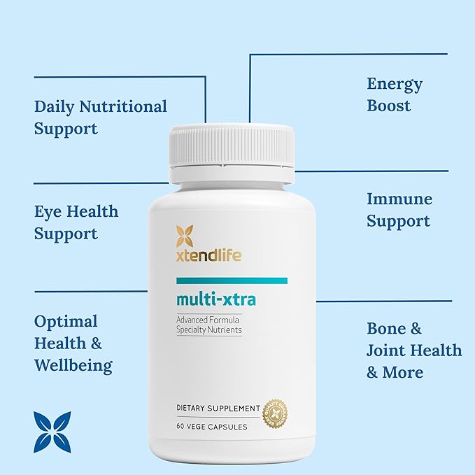 Xtendlife Multi-Xtra Advanced Multivitamin & Mineral Supplement with Over 40 Bioavailable Ingredients - Vitamins, Minerals & Herbs for Immune, Heart, Energy - for Men, Women, Children - 30 Day Supply