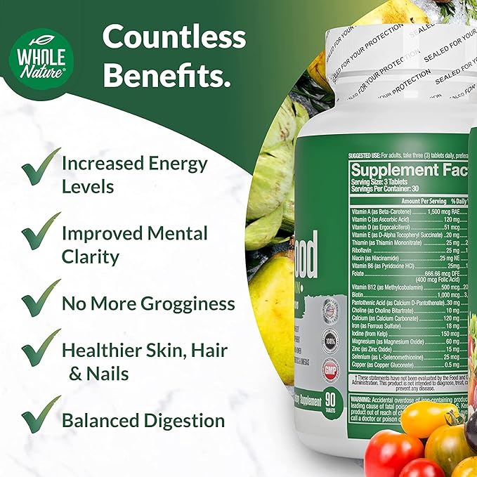 Whole Food Multivitamin for Men and Women Complete Daily Superfood Vitamins Plus Minerals Digestive Enzymes, Probiotics and Omegas. Plant Based Multi Vitamin, Non GMO (2)