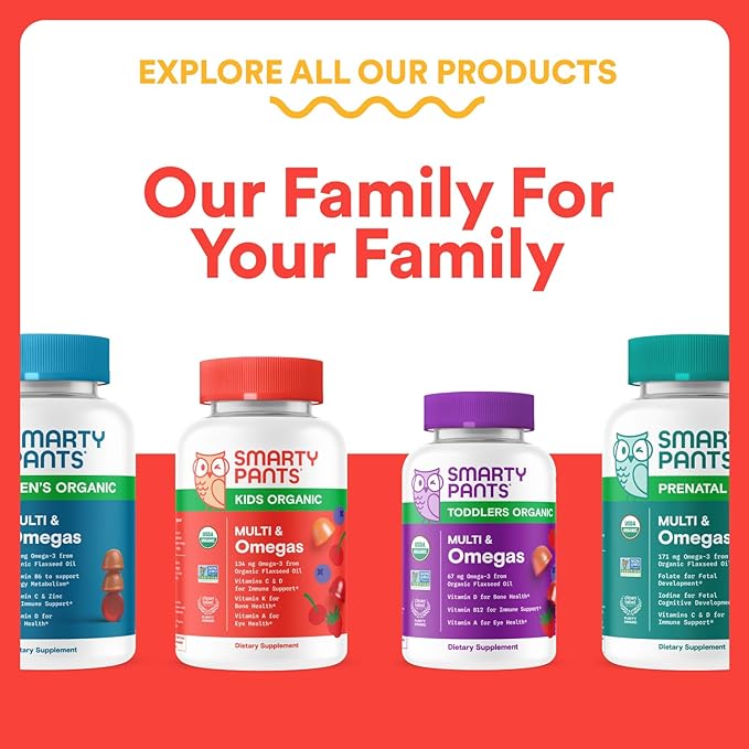 SmartyPants Kids Multivitamin Gummies - Improved Formula: Omega 3 (DHA/EPA), Vitamins D3, C, B12, B6, Vitamin A, K & Zinc, Gluten Free, Three Fruit Flavors, 60 Count (30 Day Supply)