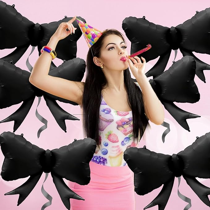 FBQ 6 Pcs Giant Black Bow Balloons Bow Theme Baby Shower Birthday Party Girls Boys Decorations Supplies
