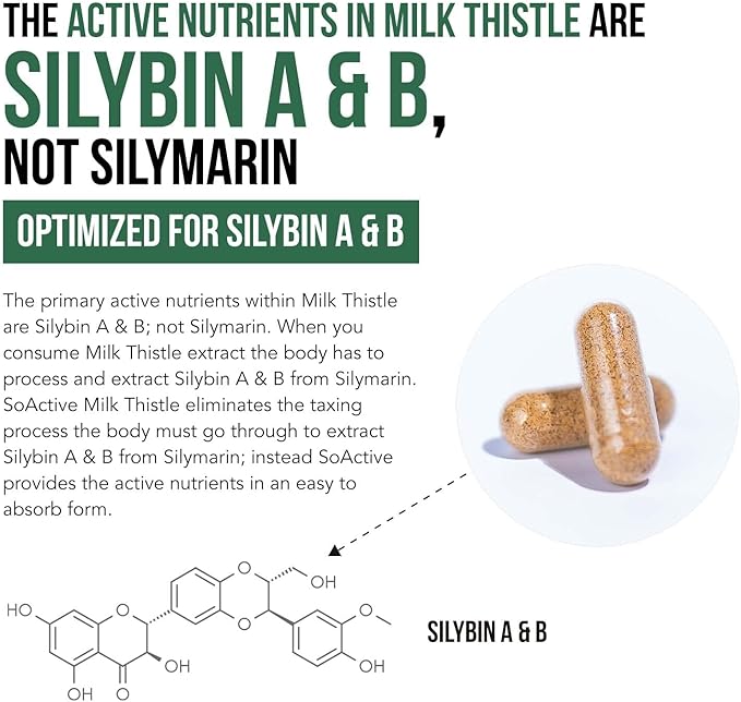 SoActive® Milk Thistle: 10X More Effective Milk Thistle Phytosome, Optimized for Essential Bioactive Silybin A & B Plus Bilear® Artichoke Extract & Bile Enhancer - Liver Support | 60 Servings