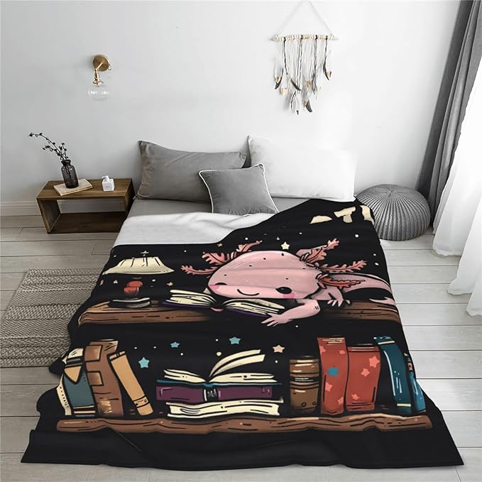 Axolotl Blanket, Axolotls Throw Blankets, Axolotl Gifts for Girls Women Boys Lover Adult Cozy Fleece Flannel Bedding Stuff Plush for Couch Sofa Bed Decor 60"X50"
