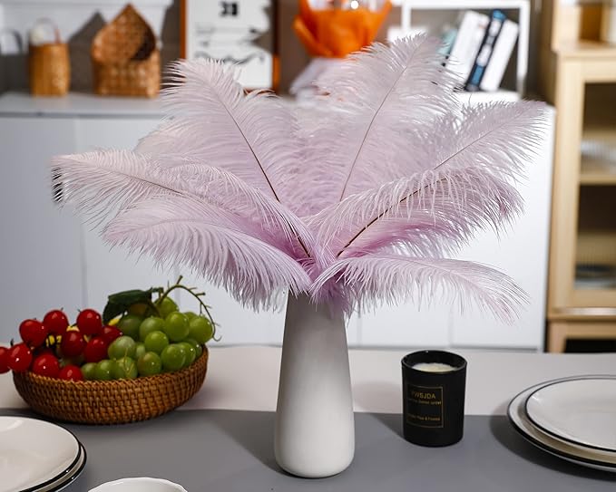 Ballinger Lavender Ostrich Feathers Bulk - 24Pcs 12-14inch Light Purple Feathers for Party Centerpieces, Flower Arrangement and Home Decor