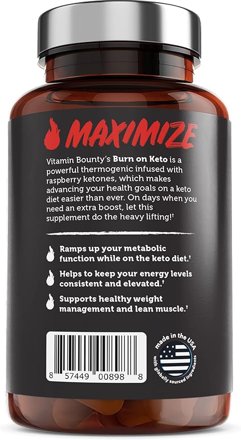 Vitamin Bounty Burn On Thermogenic Keto Fat Burner for Men & Women - Weight Loss Supplement with Raspberry Ketones - Metabolism Booster, Energy Pills, Appetite Suppressant - 60 Capsules
