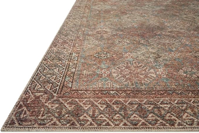 Loloi Amber Lewis Billie Collection BIL-04 Aqua/Rust 5'-0" x 7'-6", 0.19" Thick Area Rug