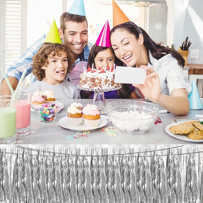 6P Silver Foil Fringe Metallic Tassel Streamers Banner Tassel Garland for Parade Floats, Bachelorette, Wedding, Birthday, Graduation, Christmas, Bridal/Baby Shower Party Decorations