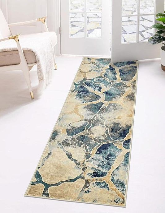 Unique Loom Mystic Collection Area Rug - Fitz Roy (2' 7" x 10' Runner, Navy Blue/Beige)