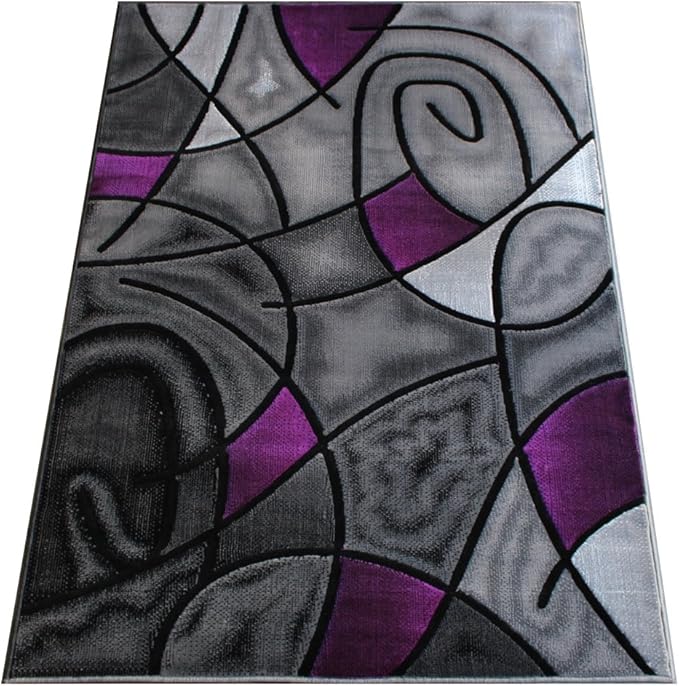 Masada Rugs, Modern Contemporary Area Rug, Purple Grey Black (6 Feet X 9 Feet)