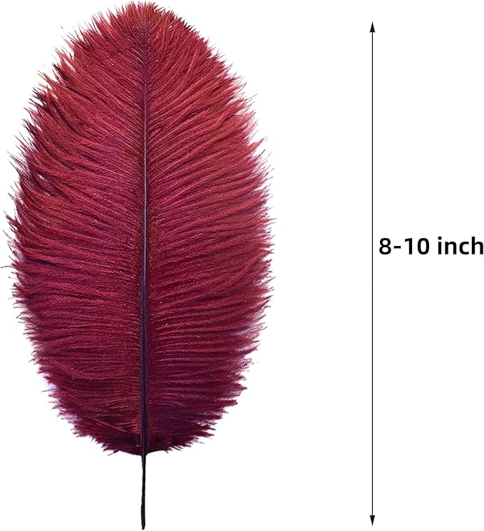 Ballinger Big Burgundy Ostrich Feathers - 24Pcs 8-10inch Wine Red Feathers for Party Centerpieces, Flower Arrangement and Home Decor