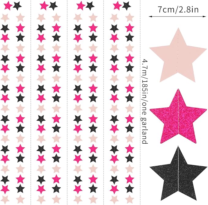 Hot-Pink Black Birthday Party-Decorations Garland - 62ft Twinkle Little Star Baby Girl Hanging Streamers Banner,Graduation Engagement Bachelorette Decor Hugtmr