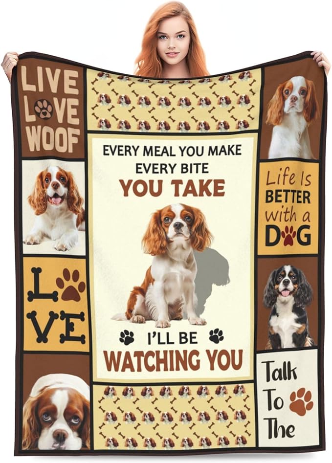 King Charles Cavalier Gifts Blanket, Dog Throw Blankets, King Charles Cavalier Gift for Boys Girls Women Men Lover Adult Cozy Fleece Flannel Bedding Stuff Animal Plush for Couch Sofa Bed Decor 50"X40"