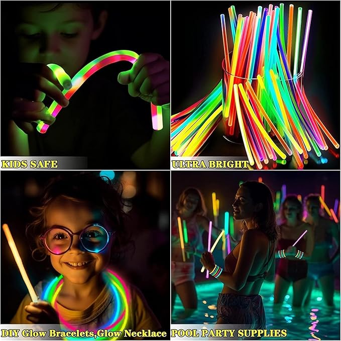 TURNMEON 500 Pack Ultra Bright New Year Eve Party Supplies Glow Sticks Bulk Party Pack Glow In The Dark Party Supplies Favors Glow Sticks Necklaces Bracelets with Connector 8" Glow stick Light Up