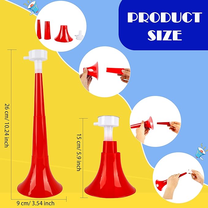 8 Pcs 10.24 Inch Collapsible Stadium Horn Plastic Vuvuzela Trumpet Horn Loud Sound Noise Maker for Sporting Events Graduation Games School Sports Party Supplies (Color Set 5)