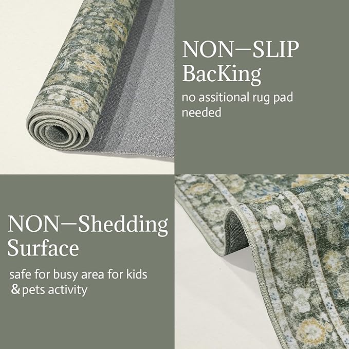 Washable 2'x3' Non Slip Rug Vintage Soft Low Pile Lightweight Boho Area Rugs for High-Traffic Areas (Entryway, Kitchen, Hallway), Farmhouse Decor
