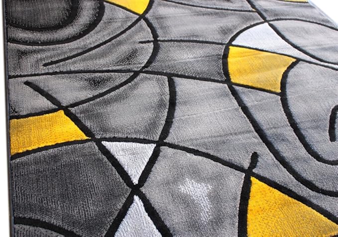 Masada Rugs, Modern Contemporary Area Rug, Yellow Grey Black (5 Feet X 7 Feet)