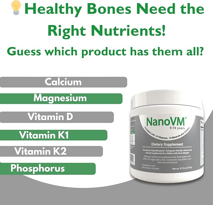 9-18 Years, Allergen-Free Kids Multivitamin, Unflavored Powdered Vitamins, Multivitamin Powder with 13 Vitamins & 13 Minerals, Low-Carbohydrate Vitamin Supplements, 275g - Solace Nutrition