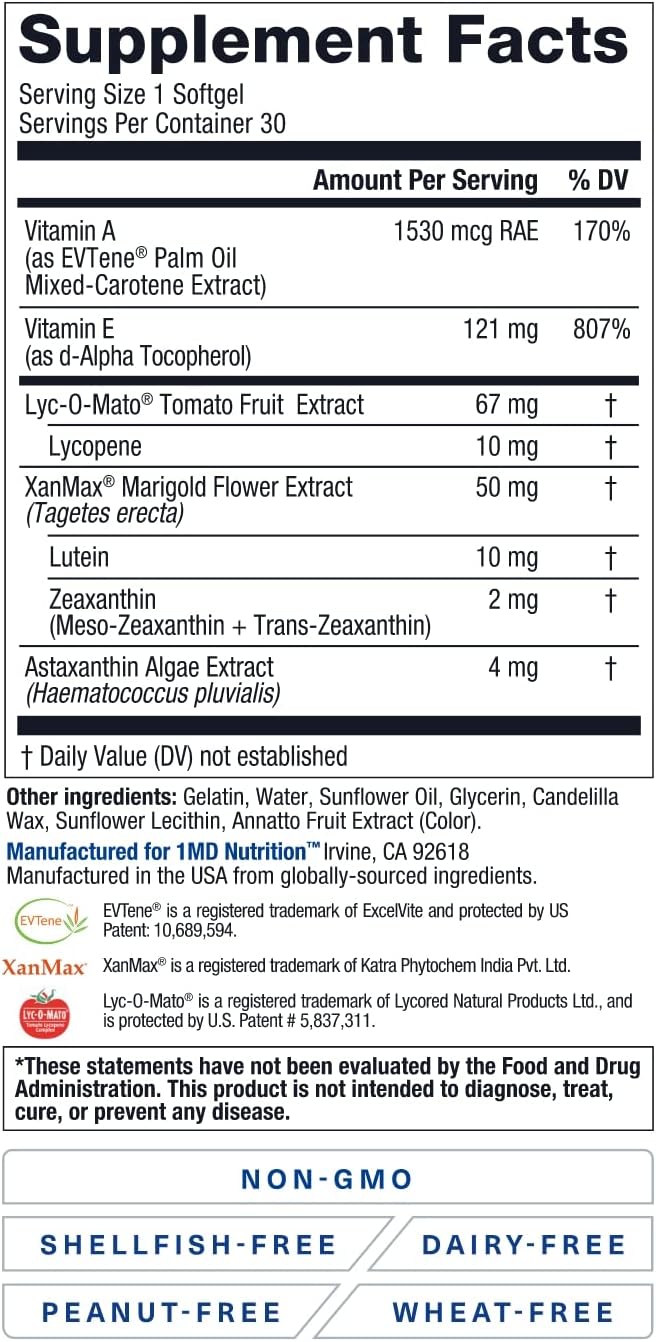 1MD Nutrition VisionMD Eye Vitamin CARMIS - with Lutein & Zeaxanthin | Supports Vision Health, Everyday Eye Strain, & Occasional Dry Eye | 60 Softgels (2-Pack)