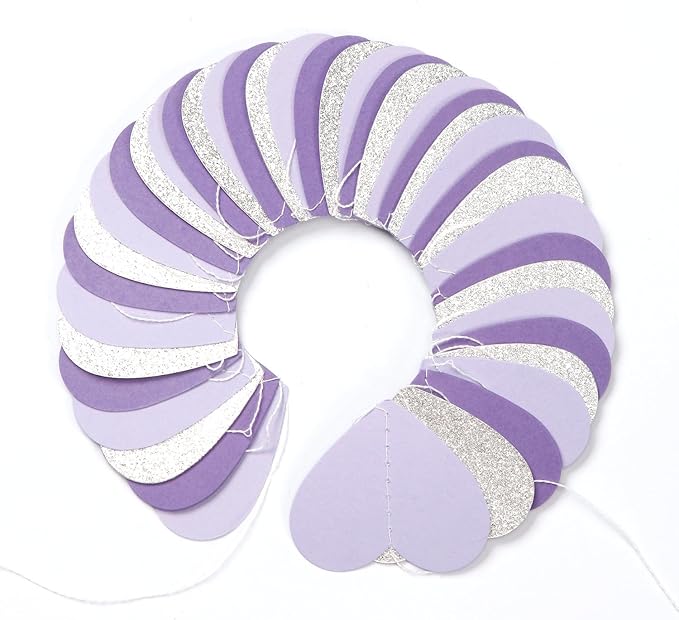 Purple Silver Birthday Party-Decorations Streamers - 52FT Graduation Hanging Heart Garland Banner,Baby Bridal Shower Engagement Wedding Anniversary Bachelorette Backdrop Decor Hugtmr