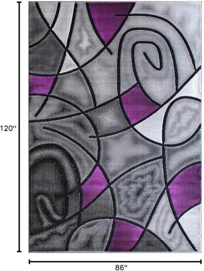 Masada Rugs, Modern Contemporary Area Rug, Purple Grey Black (8 Feet X 10 Feet) Living Room, Bedroom, Office Rug