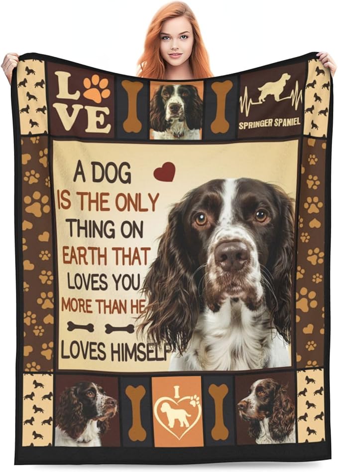 Springer Spaniel Blanket Dog Throw Blanket Cozy Fleece Flannel Bedding Springer Spaniel Gifts for Women Men Boys Girls Adult Lover Stuff Plush for Couch Sofa Bed Decor 60"X50"