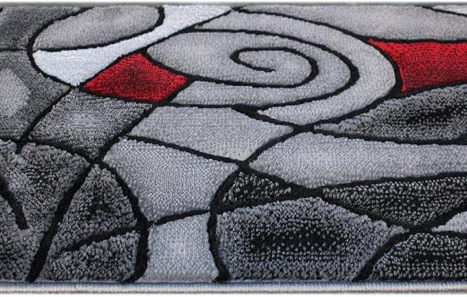Masada Rugs, Modern Contemporary Runner Area Rug, Red Grey Black. (2 Feet X 7 Feet)