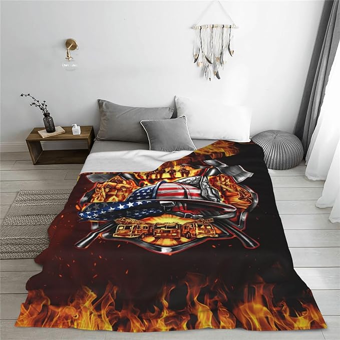 Firefighter Blanket, Fire Fighter Throw Blankets, Fireman Gifts for Men Firefighters Lover Women Boys Girls Adult Cozy Fleece Flannel Bedding Stuff Plush for Couch Sofa Bed Decor 50"X40"