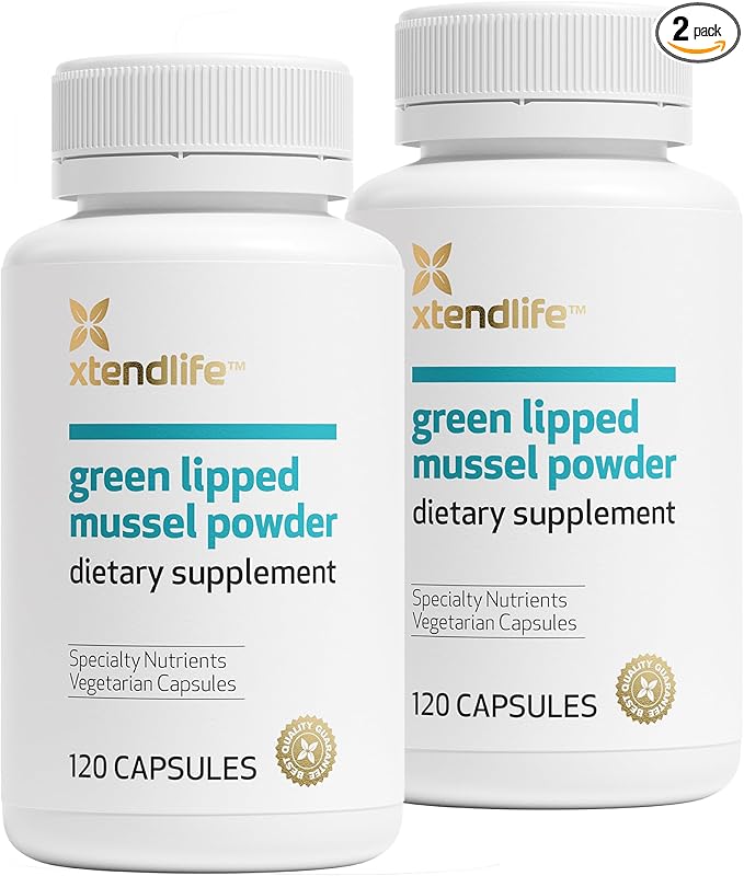 Xtendlife Green Lipped Mussel Powder - 2400mg Supplement with Omega-3 Fatty acids from New Zealand for Joint Health, 120 Capsules (2 Pack)