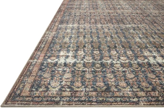 Loloi Amber Lewis Billie Collection, Ocean & Brick 2'-6" x 7'-6" Area Rug – Antique & Distressed Accent Rugs for Living Room, Bedroom, Entryway & Hallway, No Shed High Traffic Area Home Decor Rug