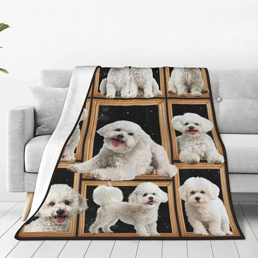 Bichon Frise Blanket Dog Throw Blanket Fleece Flannel Bedding Bichon Frise Stuff Gifts for Women Men Boys Girls Lover Adult Lover Plush for Couch Sofa Bed Decor 80"X60"