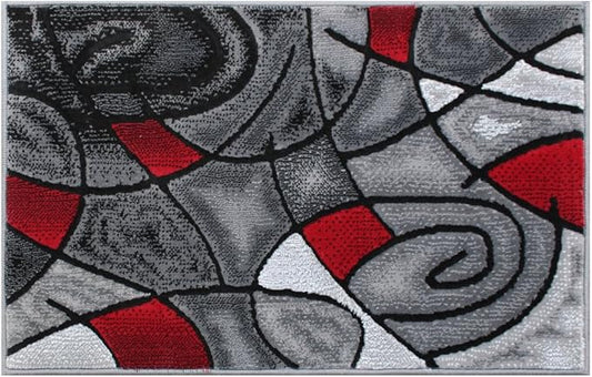 Masada Rugs, Modern Contemporary Mat Area Rug, Red Grey Black. (2 Feet X 3 Feet) Mat